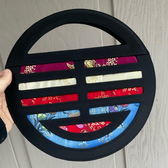 Nolita round cut out handle brocade colorful asian fabric modern purse bag - Picture 15 of 15